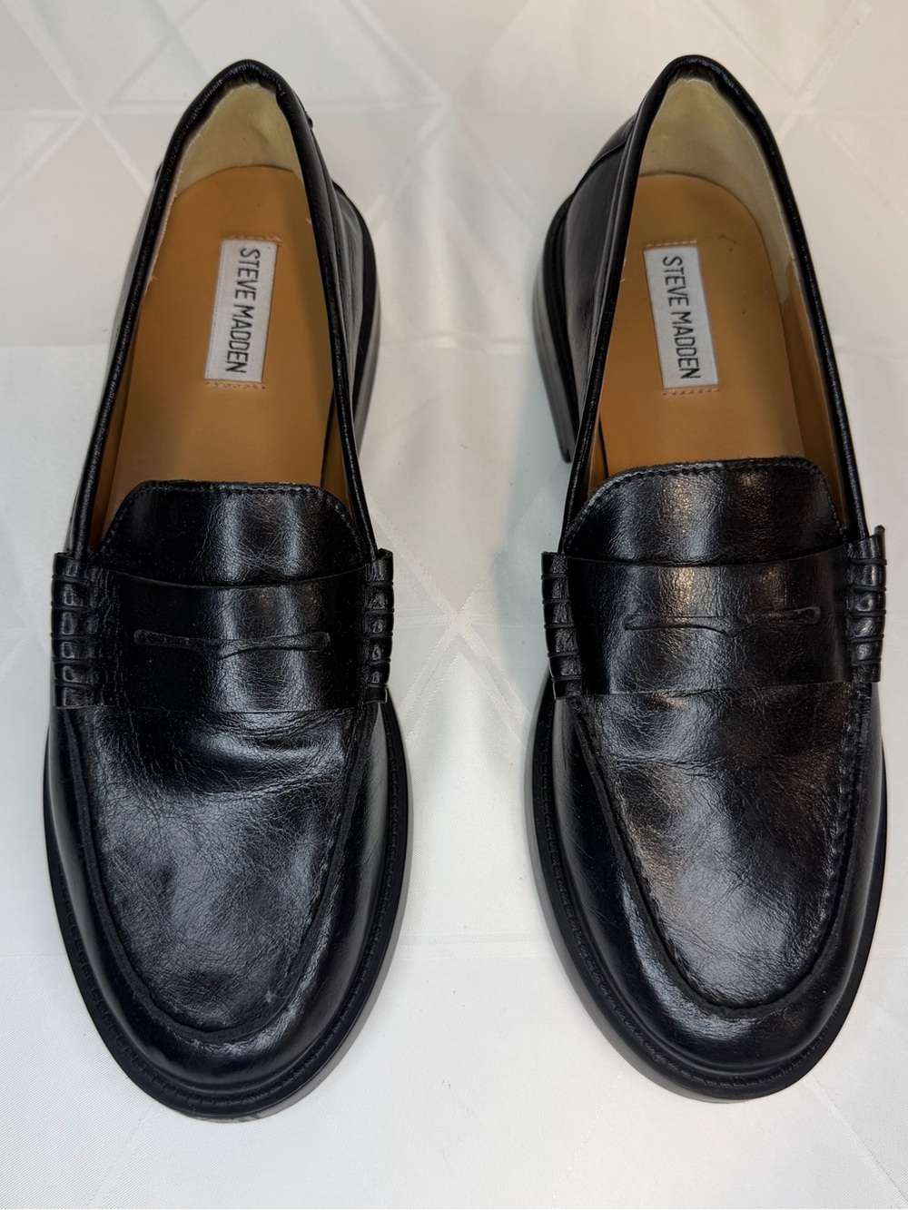 Steve Madden Madison Penny Loafers Women’s Black Leather Slip On Preppy  Sz. 9.5